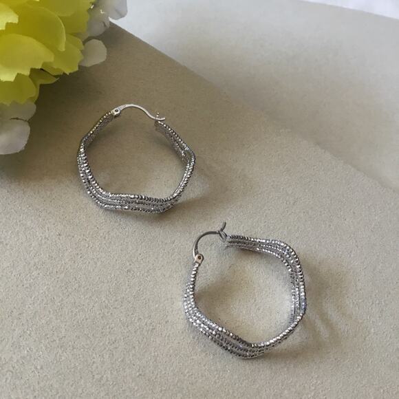 Silver Trio-Wave Crystals Earrings - Picture 6 of 8